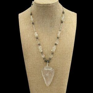 Genuine Rock Crystal Arrowhead Pendant Beaded Necklace Toggle Clasp 18" Length